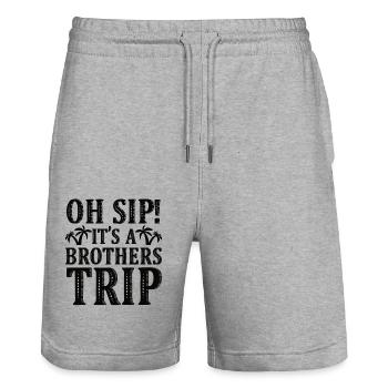 Geschwister Oh Sip Its A Brothers Trip - Stanley/Stella Unisex Bio Joggingshorts Trainer  - Grau meliert - Vorne - Nik (191cm) & Marisol (170cm)