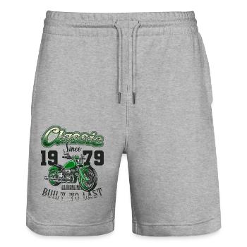 Motorcycle Bikers Motorbike Birthday Born In 1979 - Stanley/Stella Trainer Unisex Organic Jogging Shorts - heather grey - Front - Nik (191cm) & Marisol (170cm)