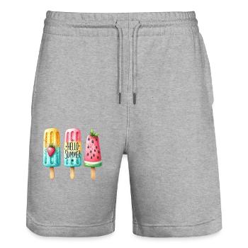 Hello Summer. Fröhliches Eis am Stiel Design, Eis, - Stanley/Stella Unisex Bio Joggingshorts Trainer  - Grau meliert - Vorne - Nik (191cm) & Marisol (170cm)