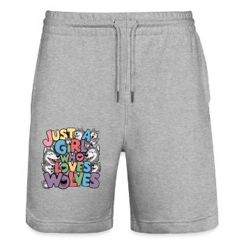 Just a girl who loves wolves - Stanley/Stella Trainer Unisex Organic Jogging Shorts - heather grey - Front - Nik (191cm) & Marisol (170cm)