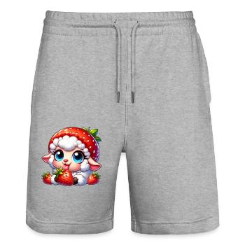 Cute Sheep Lamb Strawberry Fruit Hat Whimsical - Stanley/Stella Trainer Unisex Organic Jogging Shorts - heather grey - Front - Nik (191cm) & Marisol (170cm)