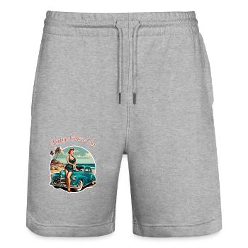 Vintage Classic Car Retro Pin Up Girl - Stanley/Stella Trainer Unisex Organic Jogging Shorts - heather grey - Front - Nik (191cm) & Marisol (170cm)