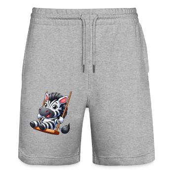 Mignon zèbre sur balançoire Playground Cartoon - Short de jogging bio TRAINER Stanley/Stella unisexe - gris chiné - Devant - Nik (191cm) & Marisol (170cm)