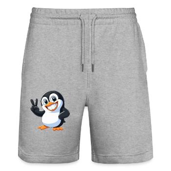 Dessin animé pingouin mignon avec des dents Joie Paix - Short de jogging bio TRAINER Stanley/Stella unisexe - gris chiné - Devant - Nik (191cm) & Marisol (170cm)