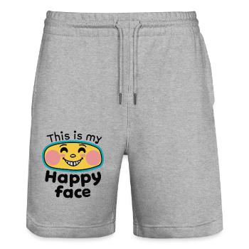 THIS IS MY HAPPY FACE - Stanley/Stella Trainer Unisex Organic Jogging Shorts - heather grey - Front - Nik (191cm) & Marisol (170cm)