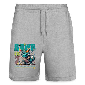 7ème anniversaire Rawr T Rex Dinosaure - Short de jogging bio TRAINER Stanley/Stella unisexe - gris chiné - Devant - Nik (191cm) & Marisol (170cm)