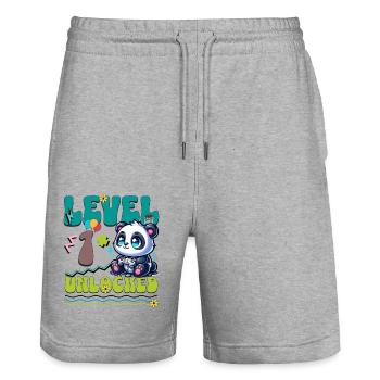 1. Geburtstag Level Unlocked Gaming Panda - Stanley/Stella Unisex Bio Joggingshorts Trainer  - Grau meliert - Vorne - Nik (191cm) & Marisol (170cm)