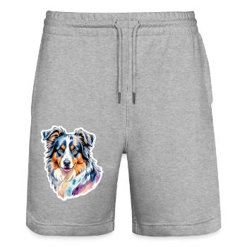 Berger Australien Aquarelles - Short de jogging bio TRAINER Stanley/Stella unisexe - gris chiné - Devant - Nik (191cm) & Marisol (170cm)
