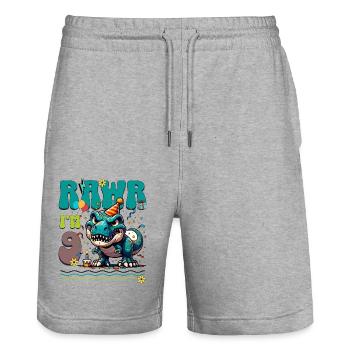 9ème anniversaire Rawr T Rex Dinosaure - Short de jogging bio TRAINER Stanley/Stella unisexe - gris chiné - Devant - Nik (191cm) & Marisol (170cm)