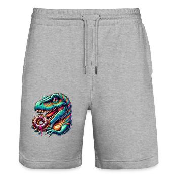 Süßer Dino T-Rex Donut Regenbogen Süßigkeit bunt - Stanley/Stella Unisex Bio Joggingshorts Trainer  - Grau meliert - Vorne - Nik (191cm) & Marisol (170cm)