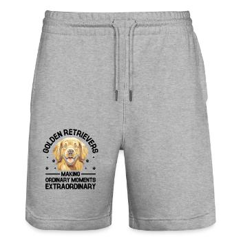 Les golden retrievers rendent les moments ordinaires extraordinaires - Short de jogging bio TRAINER Stanley/Stella unisexe - gris chiné - Devant - Nik (191cm) & Marisol (170cm)