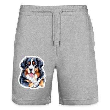Berner Sennenhund Wasserfarben - Stanley/Stella Unisex Bio Joggingshorts Trainer  - Grau meliert - Vorne - Nik (191cm) & Marisol (170cm)