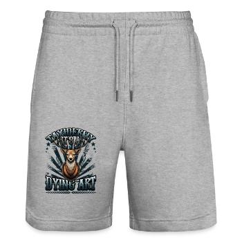 Taxidermy It's A Dying Art Deer Motif - Stanley/Stella Trainer Unisex Organic Jogging Shorts - heather grey - Front - Nik (191cm) & Marisol (170cm)