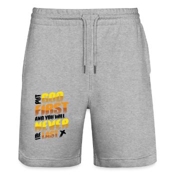 Put God First Religion Faith - Stanley/Stella Trainer Unisex Organic Jogging Shorts - heather grey - Front - Nik (191cm) & Marisol (170cm)