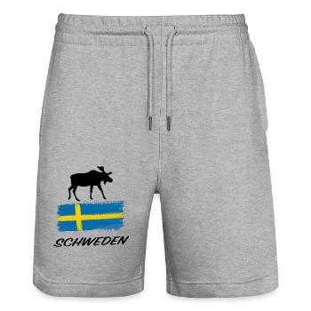 Schweden Elch Fahne Urlaub Reise Sticker Souvenir - Stanley/Stella Unisex Bio Joggingshorts Trainer  - Grau meliert - Vorne - Nik (191cm) & Marisol (170cm)