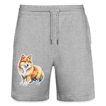 Islandhund Wasserfarben - Stanley/Stella Unisex Bio Joggingshorts Trainer  - Grau meliert - Vorne - Nik (191cm) & Marisol (170cm)