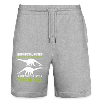 Brontosaure dinosaure Dino cadeau - Short de jogging bio TRAINER Stanley/Stella unisexe - gris chiné - Devant - Nik (191cm) & Marisol (170cm)