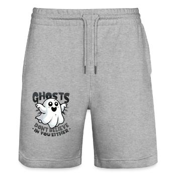 Ghosts don't believe in you either - Stanley/Stella Trainer Unisex Organic Jogging Shorts - heather grey - Front - Nik (191cm) & Marisol (170cm)
