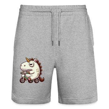 Unicorn on tricycle funny whimsical mythical creature - Stanley/Stella Trainer Unisex Organic Jogging Shorts - heather grey - Front - Nik (191cm) & Marisol (170cm)