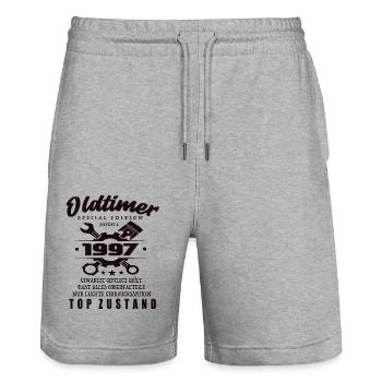 Oldtimer Special Edition Modell 1997 Geburtstag - Stanley/Stella Unisex Bio Joggingshorts Trainer  - Grau meliert - Vorne - Nik (191cm) & Marisol (170cm)