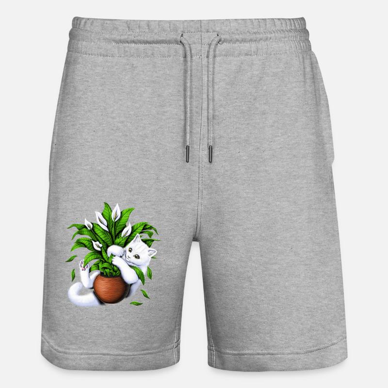 Chat et plantes d’intérieur - Short de jogging bio TRAINER Stanley/Stella unisexe - gris chiné