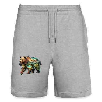 Wilderness Inside the Bear Retro Vintage - Stanley/Stella Trainer Unisex Organic Jogging Shorts - heather grey - Front - Nik (191cm) & Marisol (170cm)