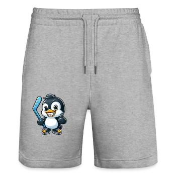 Pinguin Eishockeyspieler lustiges Eishockey Design - Stanley/Stella Unisex Bio Joggingshorts Trainer  - Grau meliert - Vorne - Nik (191cm) & Marisol (170cm)
