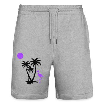flamingo palmen - Stanley/Stella Unisex Bio Joggingshorts Trainer  - Grau meliert - Vorne - Nik (191cm) & Marisol (170cm)