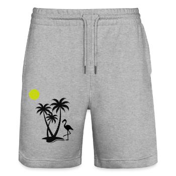 flamingo palmen - Stanley/Stella Unisex Bio Joggingshorts Trainer  - Grau meliert - Vorne - Nik (191cm) & Marisol (170cm)