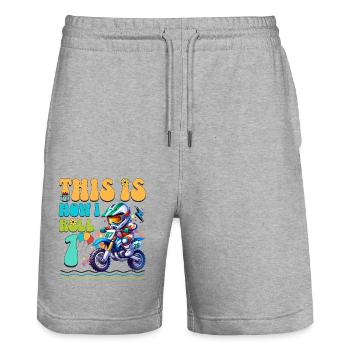 Motocross 1. Geburtstag - Stanley/Stella Unisex Bio Joggingshorts Trainer  - Grau meliert - Vorne - Nik (191cm) & Marisol (170cm)