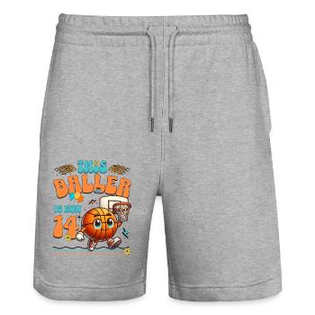 Basketball 14th Birthday Children's Birthday Party - Stanley/Stella Trainer Unisex Organic Jogging Shorts - heather grey - Front - Nik (191cm) & Marisol (170cm)