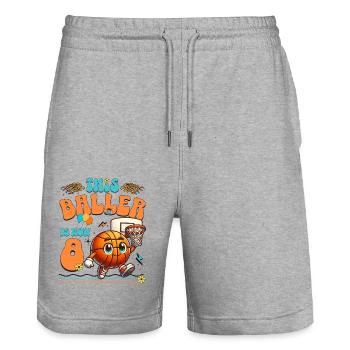 Basketball 8th Birthday Children's Birthday Party - Stanley/Stella Trainer Unisex Organic Jogging Shorts - heather grey - Front - Nik (191cm) & Marisol (170cm)