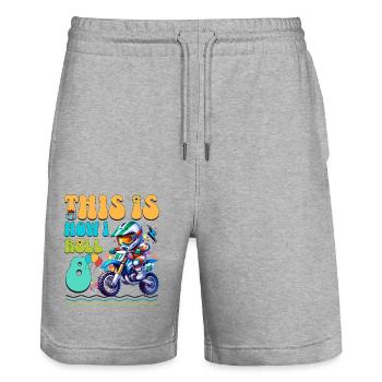 Motocross 8th Birthday - Stanley/Stella Trainer Unisex Organic Jogging Shorts - heather grey - Front - Nik (191cm) & Marisol (170cm)