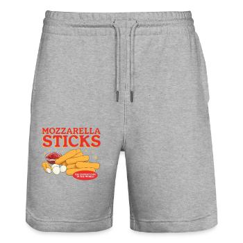Bâtonnets de mozzarella Cadeau d’amateur de fromage - Short de jogging bio TRAINER Stanley/Stella unisexe - gris chiné - Devant - Nik (191cm) & Marisol (170cm)