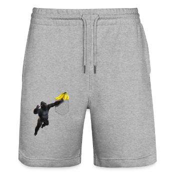 Gorille Atteignant Banane Dans Fausse Poche Drôle - Short de jogging bio TRAINER Stanley/Stella unisexe - gris chiné - Devant - Nik (191cm) & Marisol (170cm)
