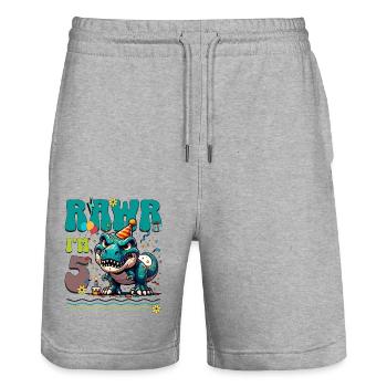 5. Geburtstag Rawr T Rex Dinosaurier - Stanley/Stella Unisex Bio Joggingshorts Trainer  - Grau meliert - Vorne - Nik (191cm) & Marisol (170cm)