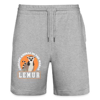 Lemurs Lémurien annelé lémur queue bouclée lemure cadeau - Short de jogging bio TRAINER Stanley/Stella unisexe - gris chiné - Devant - Nik (191cm) & Marisol (170cm)