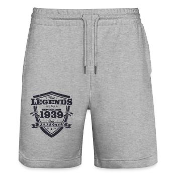 85th Birthday Original August 1939 Born 1939 - Stanley/Stella Trainer Unisex Organic Jogging Shorts - heather grey - Front - Nik (191cm) & Marisol (170cm)