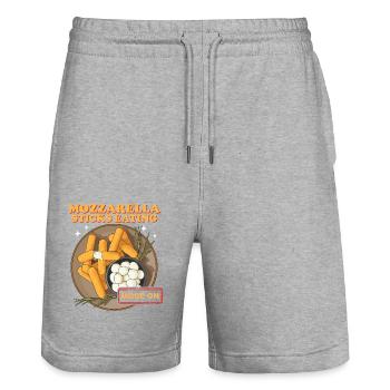 Bâtonnets de mozzarella Cadeau d’amateur de fromage - Short de jogging bio TRAINER Stanley/Stella unisexe - gris chiné - Devant - Nik (191cm) & Marisol (170cm)