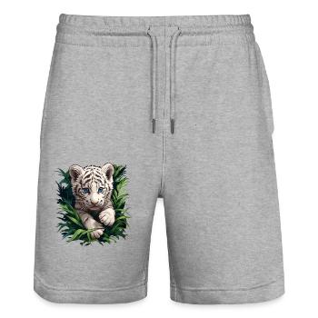 Tigre blanc Weiße Tigre Weißer Tigre - Short de jogging bio TRAINER Stanley/Stella unisexe - gris chiné - Devant - Nik (191cm) & Marisol (170cm)