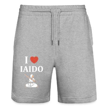 iaido - Stanley/Stella Trainer Unisex Organic Jogging Shorts - heather grey - Front - Nik (191cm) & Marisol (170cm)