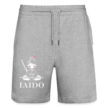 iaido - Stanley/Stella Trainer Unisex Organic Jogging Shorts - heather grey - Front - Nik (191cm) & Marisol (170cm)