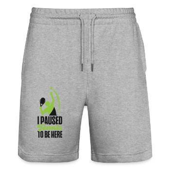 Funny Tennis Player Racket I - Stanley/Stella Trainer Unisex Organic Jogging Shorts - heather grey - Front - Nik (191cm) & Marisol (170cm)
