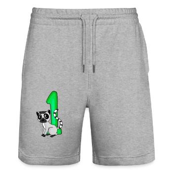 1 Jahr alt - Einschulung - Lemur Motiv - Zahl 1 - Stanley/Stella Unisex Bio Joggingshorts Trainer  - Grau meliert - Vorne - Nik (191cm) & Marisol (170cm)