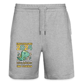 1. Klasse Schulkind Schulanfang Einschulung - Stanley/Stella Unisex Bio Joggingshorts Trainer  - Grau meliert - Vorne - Nik (191cm) & Marisol (170cm)