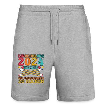 1. Klasse Schulkind Schulanfang Einschulung - Stanley/Stella Unisex Bio Joggingshorts Trainer  - Grau meliert - Vorne - Nik (191cm) & Marisol (170cm)