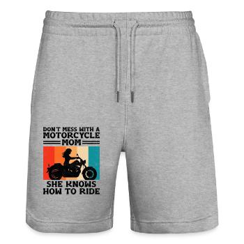 Leg Dich Nicht Mit Einer Motorrad-Mama Anlegen, Von Dem Weiß Wie Er Ist - Stanley/Stella Unisex Bio Joggingshorts Trainer  - Grau meliert - Vorne - Nik (191cm) & Marisol (170cm)