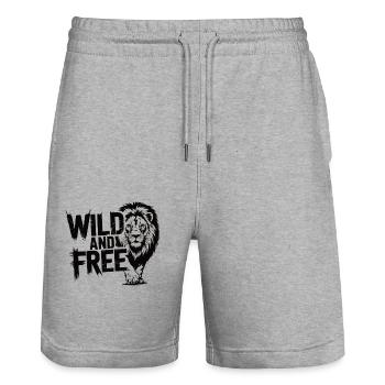 Wild and free Löwen Design - Stanley/Stella Unisex Bio Joggingshorts Trainer  - Grau meliert - Vorne - Nik (191cm) & Marisol (170cm)