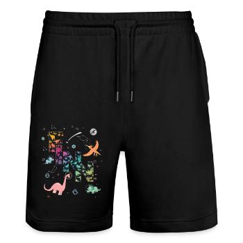 FINN - Schöner Jungen Name mit Dinosaurier - Stanley/Stella Unisex Bio Joggingshorts Trainer  - Schwarz - Vorne - Nik (191cm) & Marisol (170cm)