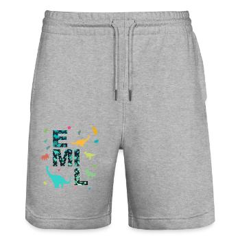 EMIL - Beau prénom de garçon avec dinosaure - Short de jogging bio TRAINER Stanley/Stella unisexe - gris chiné - Devant - Nik (191cm) & Marisol (170cm)